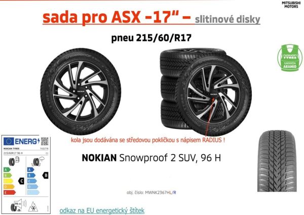 KOMPLETNÍ KOLA ASX - 215/60 R17 96H / NOKIAN Snowproof 2 SUV