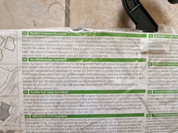 OE sada textilních koberců Standard ŠKODA Fabia III