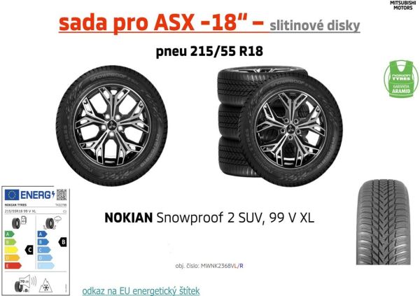 KOMPLETNÍ KOLA ASX / GRANDIS - 215/55 R18 99V XL / NOKIAN Snowproof 2 SUV
